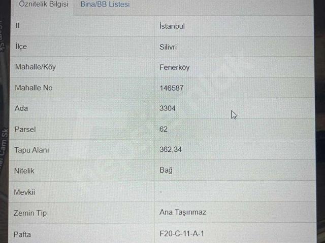 SİLİVRİ FENERKÖYDE SATILIK 362 m TEK TAPULU YATIRIMLIK