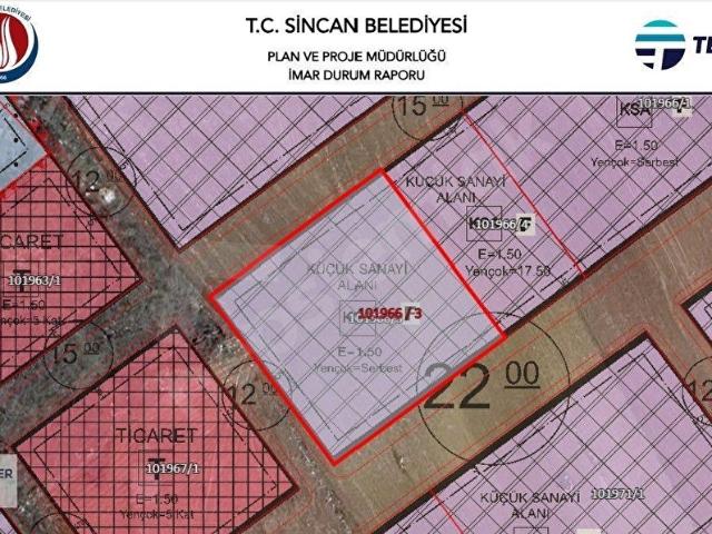 SİNCAN POLATLAR DA SATILIK 2291 m SANAYİ İMARLI ARSA HİSSESİ