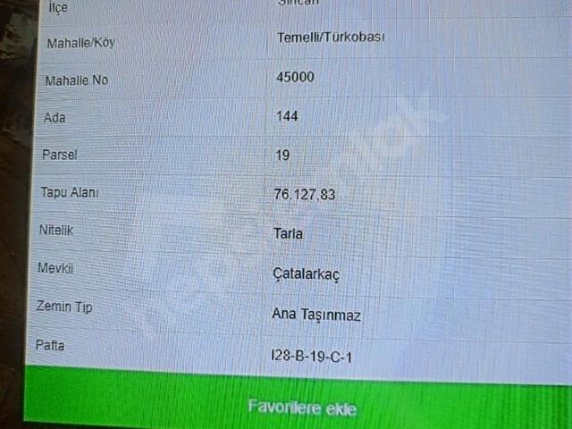 SİNCAN TEMELLİ TÜRKOBASI YATIRIÖLIK SATILIK TARLA
