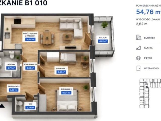 Siewna 55 m², Kraków