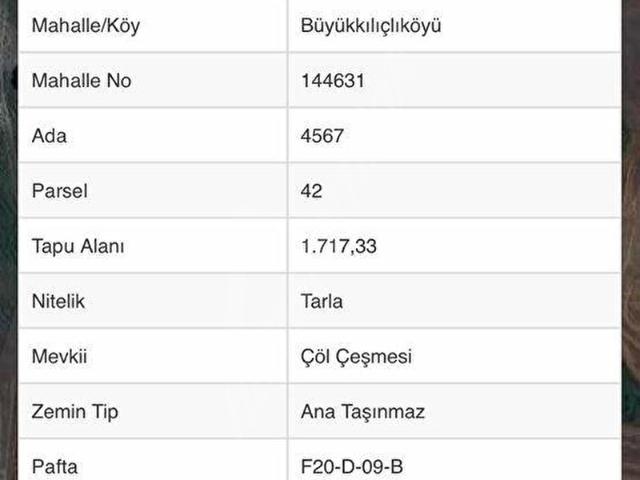 SILIVRI BÜYÜKKILIÇLI KÖYÜ'NDE 1717 METRE TEK TAPU SATILIK TARLA