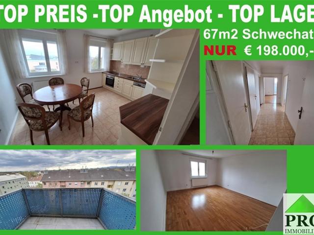 Sonnige ruhige Wohnung mit Fernsicht und Balkon in Schwechat Nähe Zentrum
