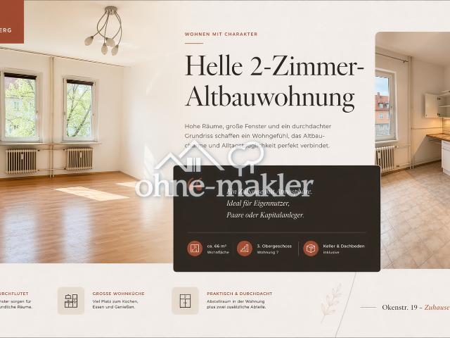 Sonnige 2 Zimmer Eigentumswohnung im Altbau, 3. OG, ca. 66 m2, Keller & Dachboden