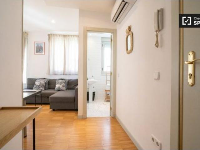 Soleado apartamento de 1 dormitorio con balcón y aire acondicionado en alquiler en Madrid Centro