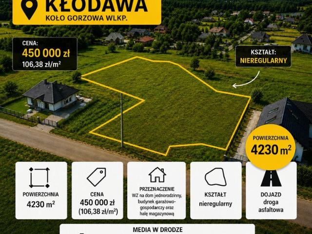 Sprzedam działkę 4230 m² z warunkami zabudowy w Kłodawie