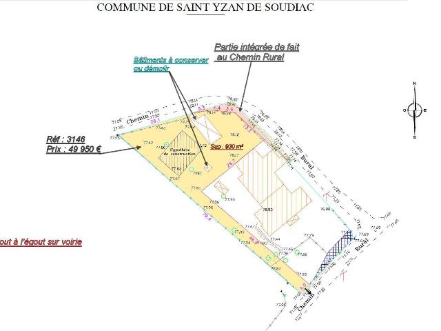 ST YZAN DE SOUDIAC TERRAIN 930 M2
