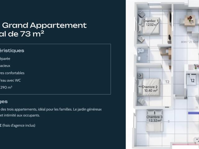 St Francois appartement T4 avec grand jardin privatif 73m² Saint François