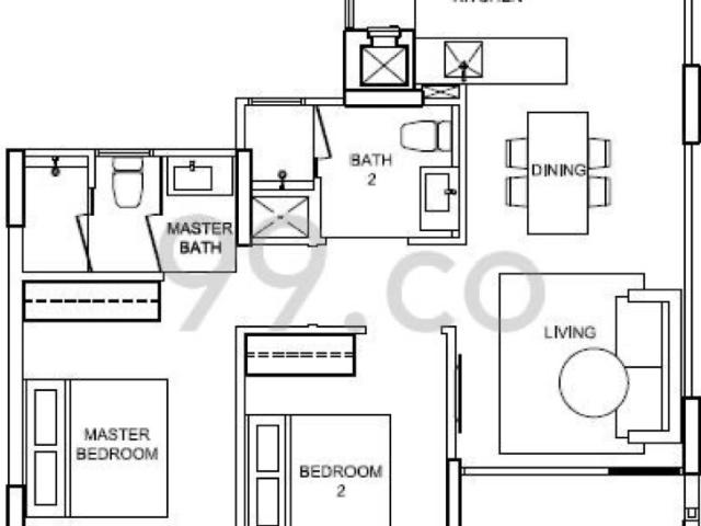Stratum Condominium For Rent, $3,400, 2 Bed 2 Bath 765 sqft $4.44 psf