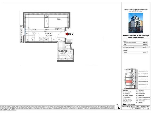 Studio 1 pièce 23 m²