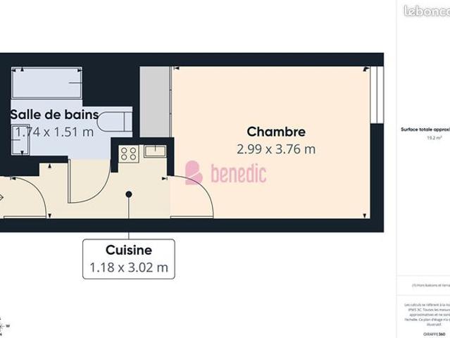 Studio 1 pièce 20 m²