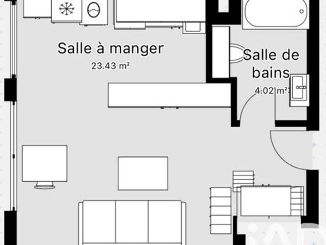 Studio 1 pièce 27 m²