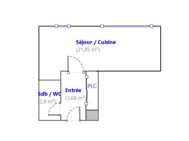 Studio 1 pièce 28 m²