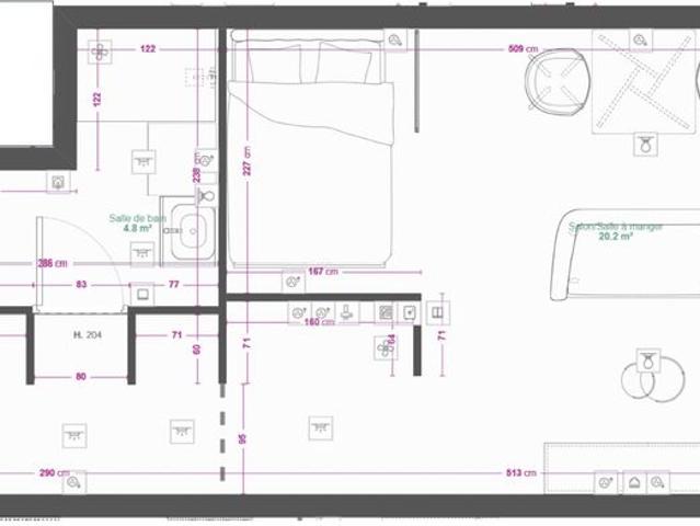Studio 1 pièce 28 m²