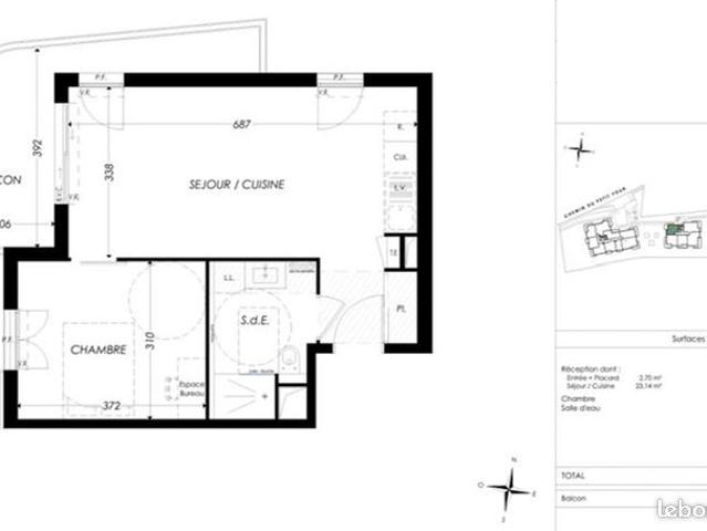 Studio 2 pièces 43 m²