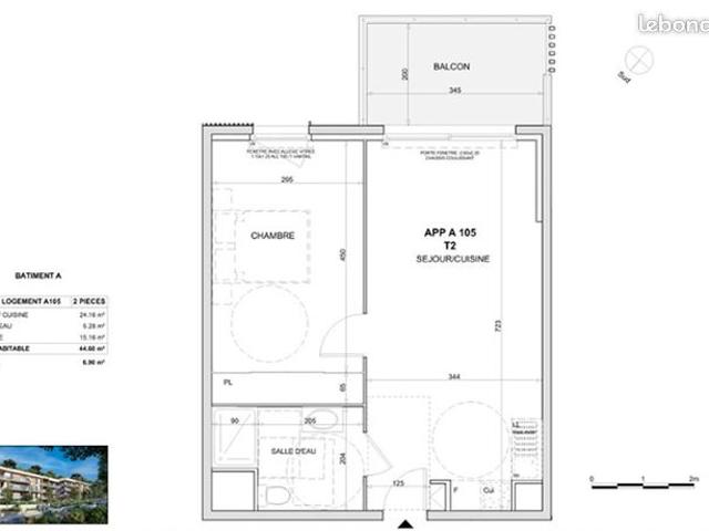 Studio 2 pièces 44 m²