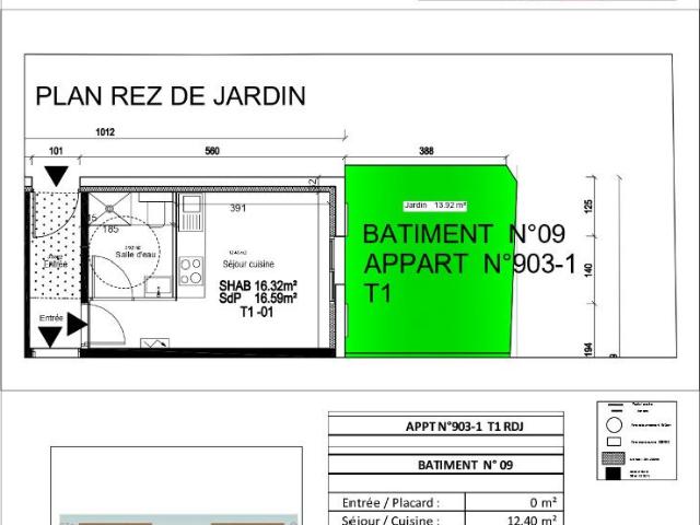Vente appartement 1 pièce 16.32 m² avec rez de jardin 21,80 m2