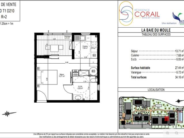 Studio à vendre 34,2M2 Résidence CORAIL Le Moule