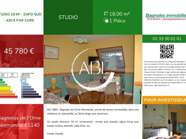 Studio Meublé 18 m² classé D à Vendre à Bagnoles de l'Orne