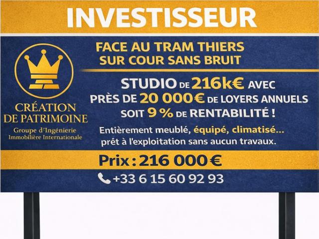 Studio locatif clé en main Rentabilité 9 % Centre Nice J