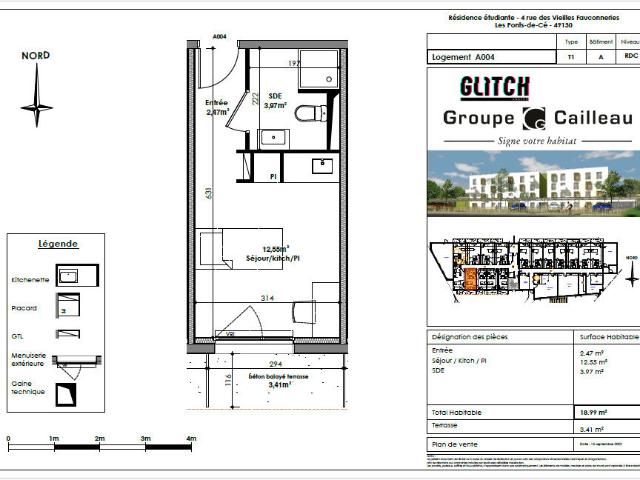 Studio meublé 18 m²