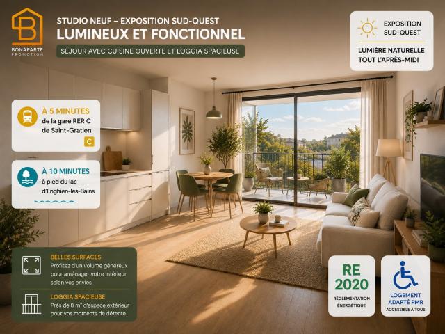 STUDIO NEUF AVEC GRANDE LOGGIA – 5 minutes rer c 1 pièce, 25 m²