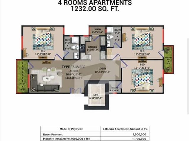 Stylish 4 Room Silver Apartment For Sale In Shayan Iconic Palace 1232 Sqft