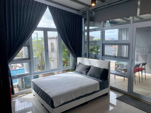 Sunny Garden w 2 bdrms, rooftop pool, mini garden theme terrace near Kembangan MRT EW green line