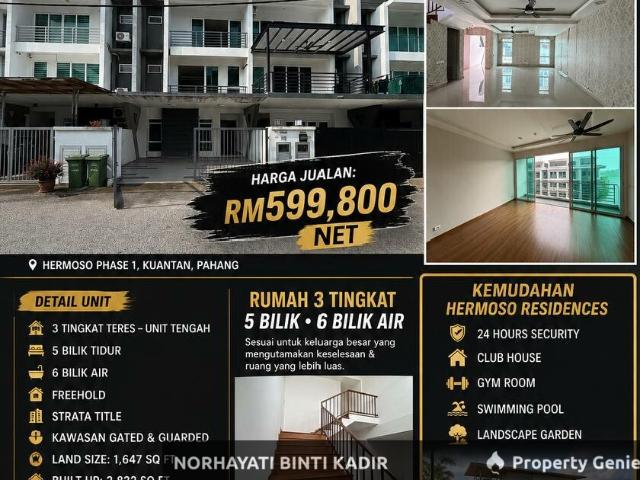 SUBSALE RUMAH 3 TINGKAT HERMOSO PHASE 1, KUANTAN RM 599,800 NET!