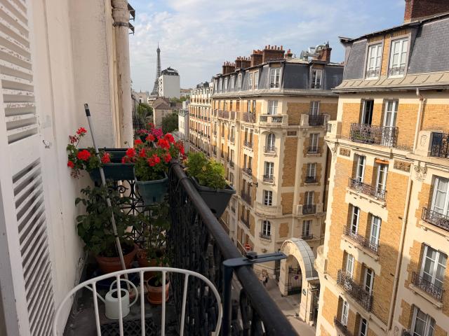 Superb apartment bright & old world charm with living room and separate bedroom and balcony Eiffel Tower view with Elevator Paris 15th
