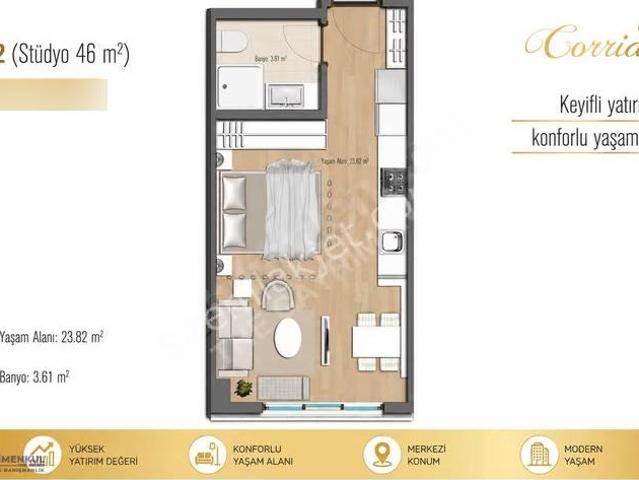 Suryapı Corridor'da Satılık 1+0 46m2 Stüdyo Daire