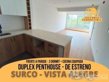 Surco VISTA ALEGRE Dúplex PENTHOUSE de 3dorm + Cocina Equipada + Terraza + Cochera Frente a Parque De Estreno