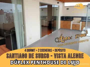 Surco VISTA ALEGRE – DÚPLEX Penthouse de Lujo de 4 Dorm + Balcón + Terraza + Cocina separada